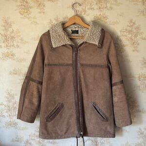 Vintage 70s Suede Shearling Coat | Penny Lane Faux Fur Collar | Women's M/L